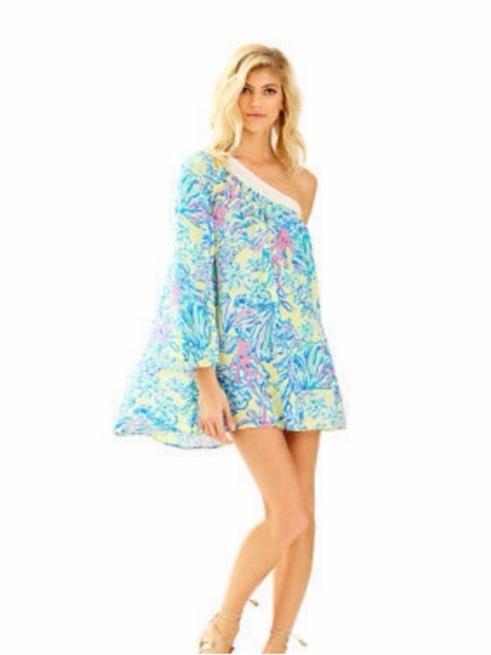 Lilly Pulitzer One-Shoulder Floral Sleepdress in Aqua and Pink size XS flirty
